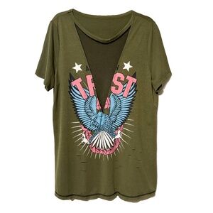 NEW Eagle Sheer Deep V-Neck Sexy Vtg Cut Retro America USA Patriotic Shirt Top L